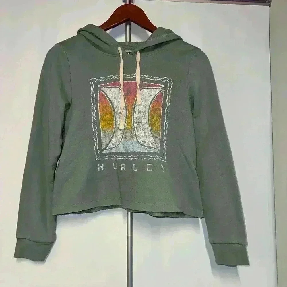 Hurley Green Hoodie Sweatshirt Size S Crop Top Style for Woman - Picture 6 of 9